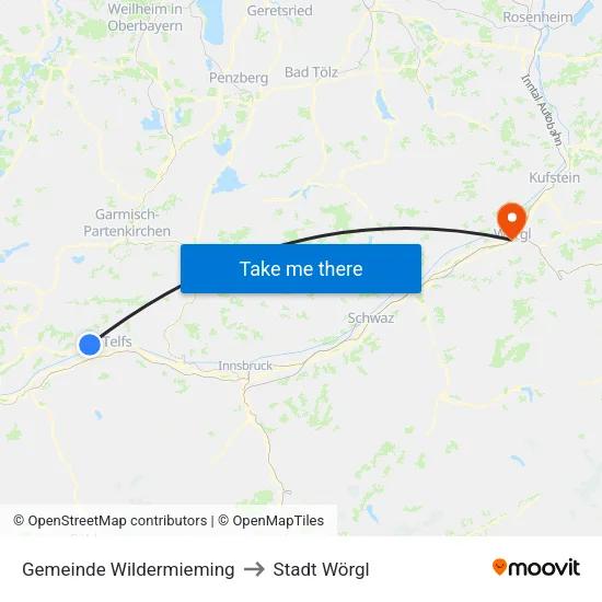 Gemeinde Wildermieming to Stadt Wörgl map
