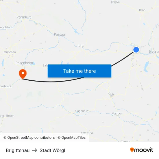 Brigittenau to Stadt Wörgl map
