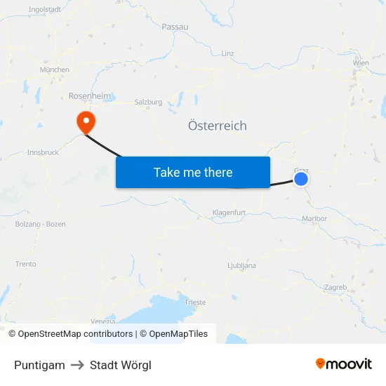 Puntigam to Stadt Wörgl map