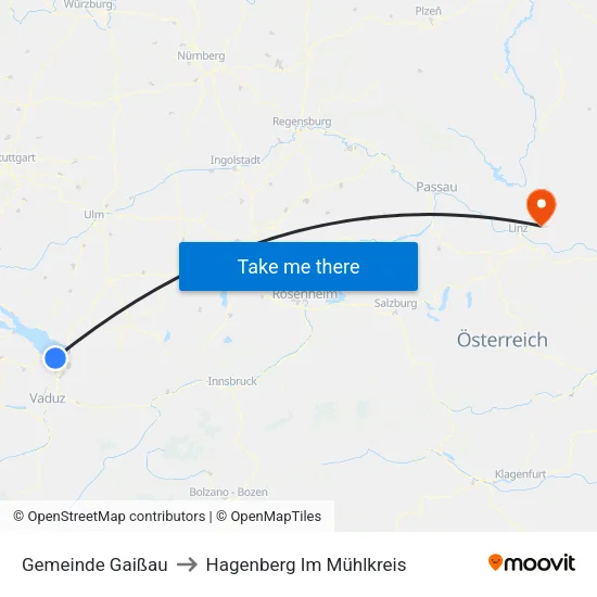 Gemeinde Gaißau to Hagenberg Im Mühlkreis map