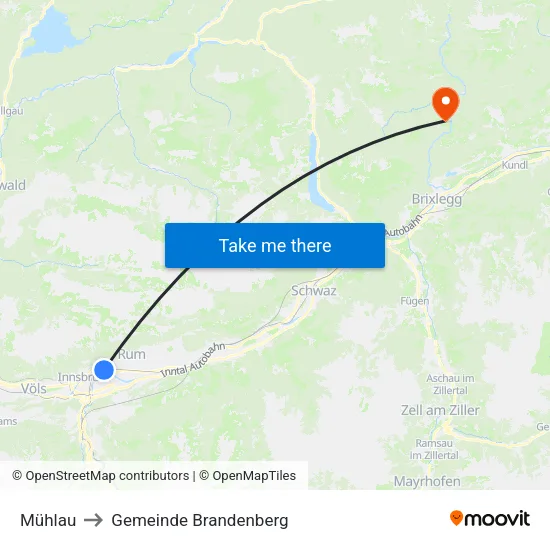 Mühlau to Gemeinde Brandenberg map