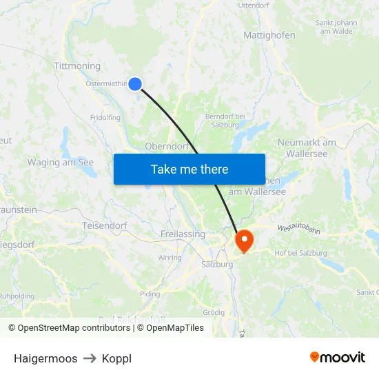 Haigermoos to Koppl map