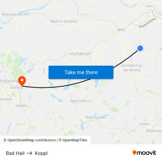 Bad Hall to Koppl map