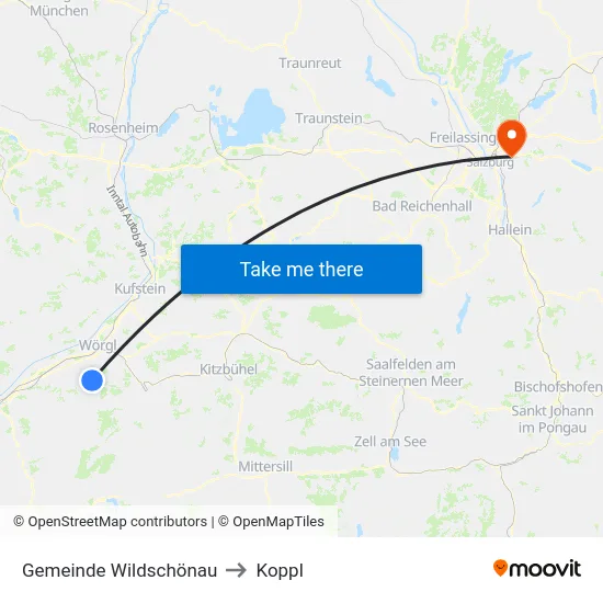 Gemeinde Wildschönau to Koppl map