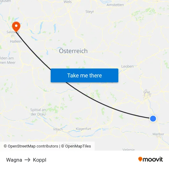 Wagna to Koppl map
