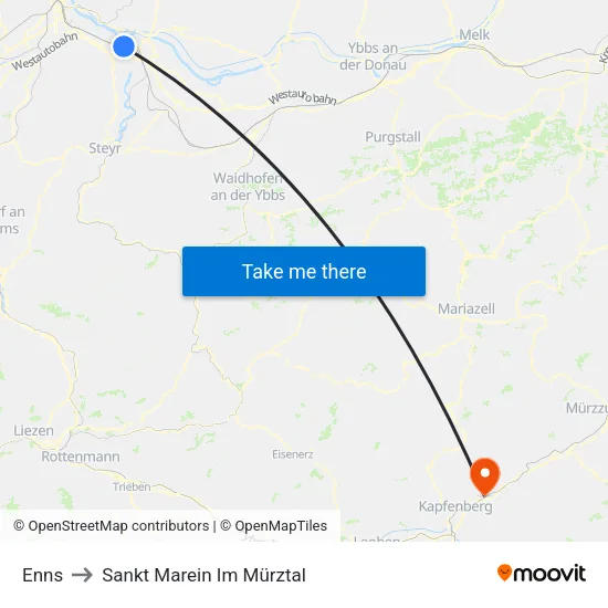 Enns to Sankt Marein Im Mürztal map