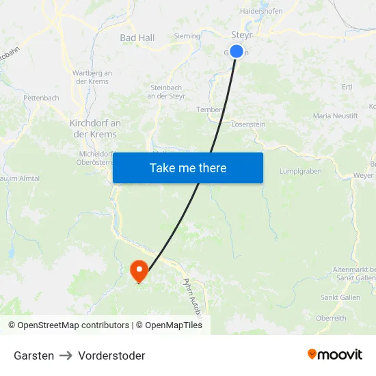 Garsten to Vorderstoder map