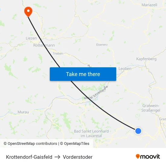 Krottendorf-Gaisfeld to Vorderstoder map