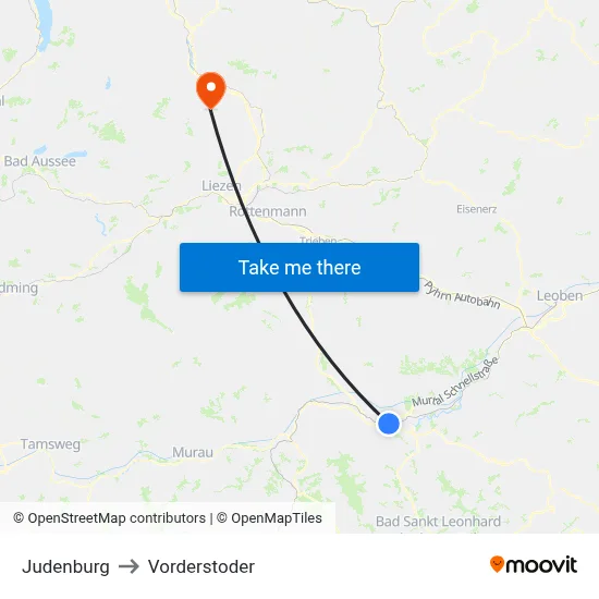 Judenburg to Vorderstoder map