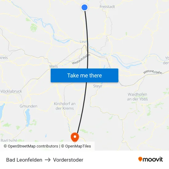 Bad Leonfelden to Vorderstoder map