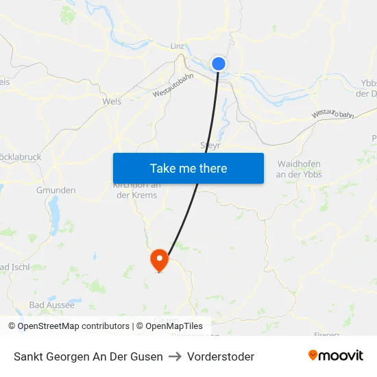Sankt Georgen An Der Gusen to Vorderstoder map