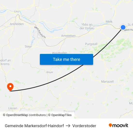 Gemeinde Markersdorf-Haindorf to Vorderstoder map