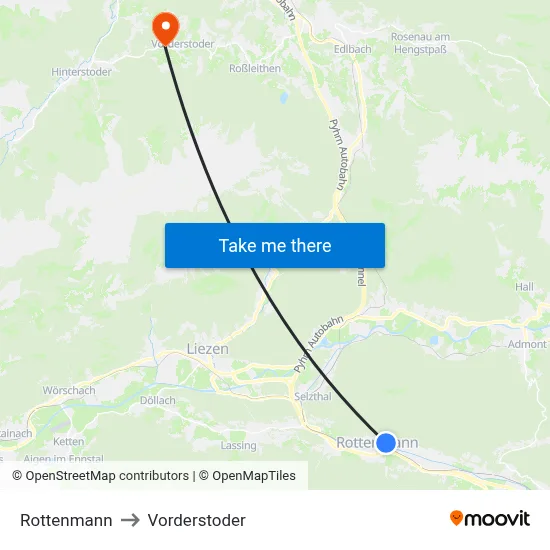 Rottenmann to Vorderstoder map
