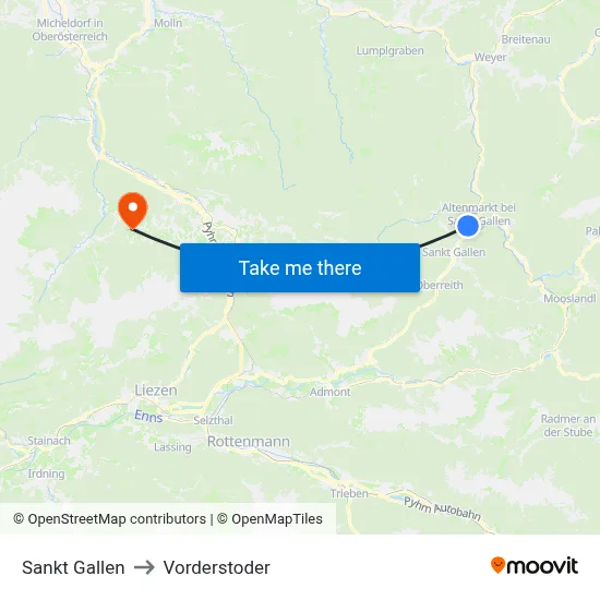 Sankt Gallen to Vorderstoder map