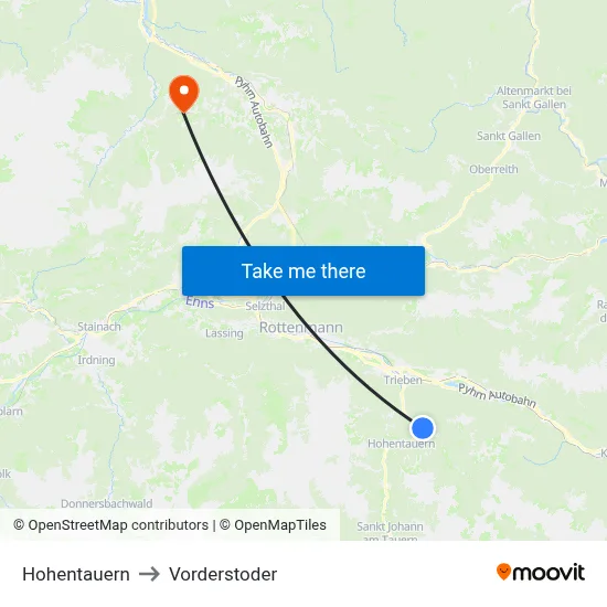 Hohentauern to Vorderstoder map
