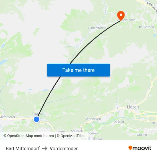 Bad Mitterndorf to Vorderstoder map