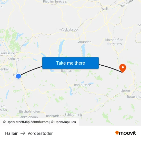 Hallein to Vorderstoder map