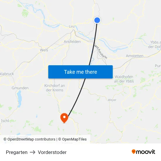 Pregarten to Vorderstoder map