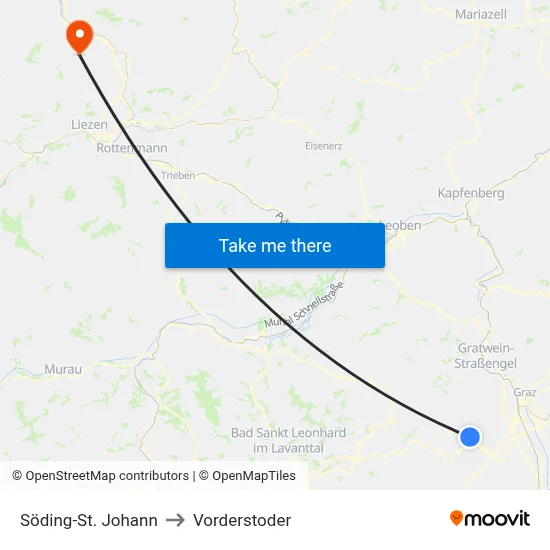 Söding-St. Johann to Vorderstoder map