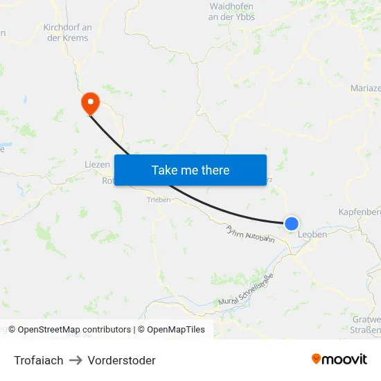 Trofaiach to Vorderstoder map