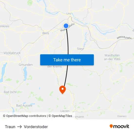 Traun to Vorderstoder map