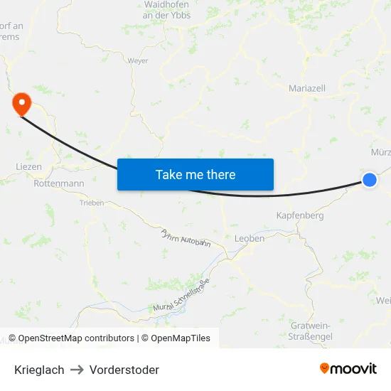 Krieglach to Vorderstoder map