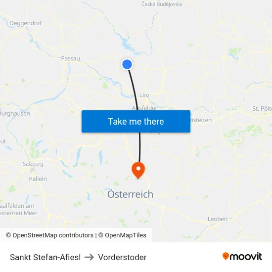Sankt Stefan-Afiesl to Vorderstoder map