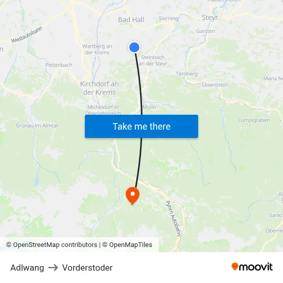 Adlwang to Vorderstoder map