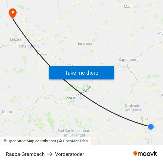 Raaba-Grambach to Vorderstoder map