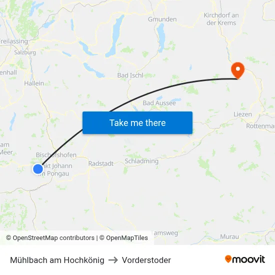 Mühlbach am Hochkönig to Vorderstoder map