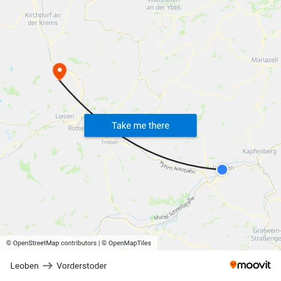 Leoben to Vorderstoder map