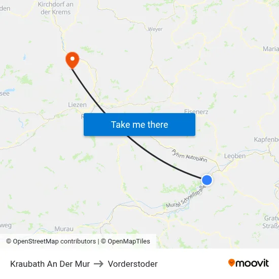 Kraubath An Der Mur to Vorderstoder map