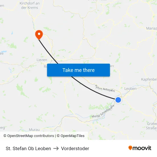 St. Stefan Ob Leoben to Vorderstoder map