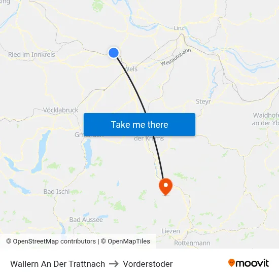 Wallern An Der Trattnach to Vorderstoder map