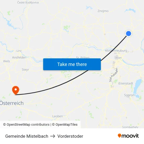 Gemeinde Mistelbach to Vorderstoder map