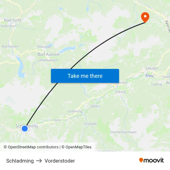 Schladming to Vorderstoder map