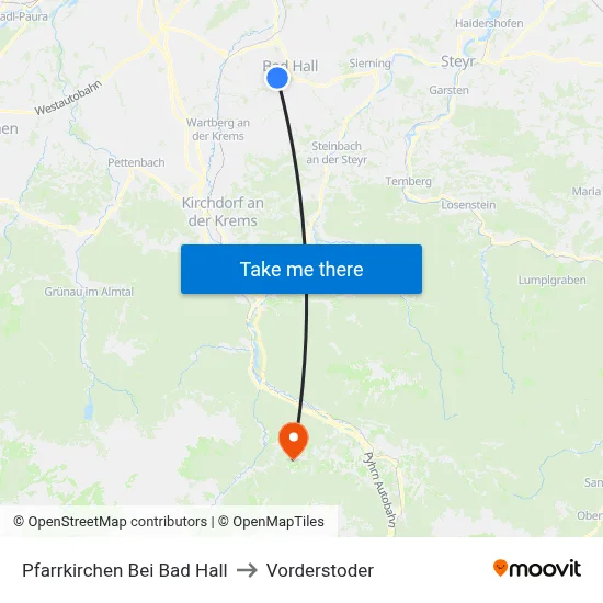 Pfarrkirchen Bei Bad Hall to Vorderstoder map