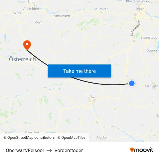 Oberwart/Felsőőr to Vorderstoder map