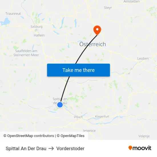 Spittal An Der Drau to Vorderstoder map