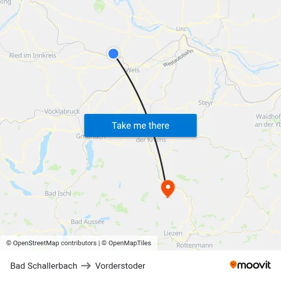 Bad Schallerbach to Vorderstoder map