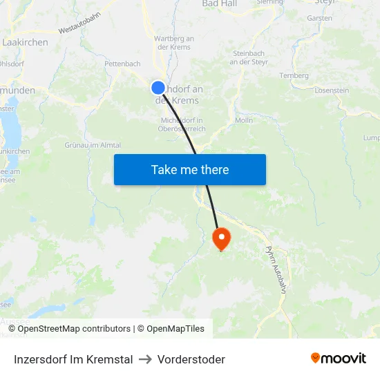 Inzersdorf Im Kremstal to Vorderstoder map