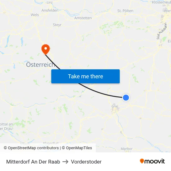 Mitterdorf An Der Raab to Vorderstoder map
