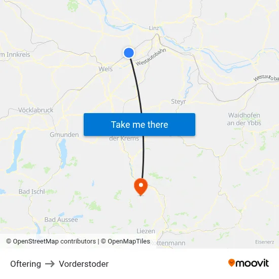 Oftering to Vorderstoder map