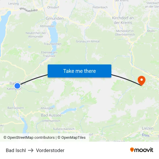 Bad Ischl to Vorderstoder map