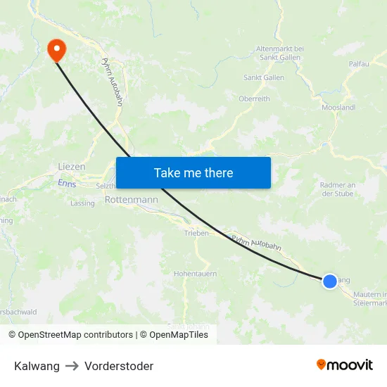Kalwang to Vorderstoder map