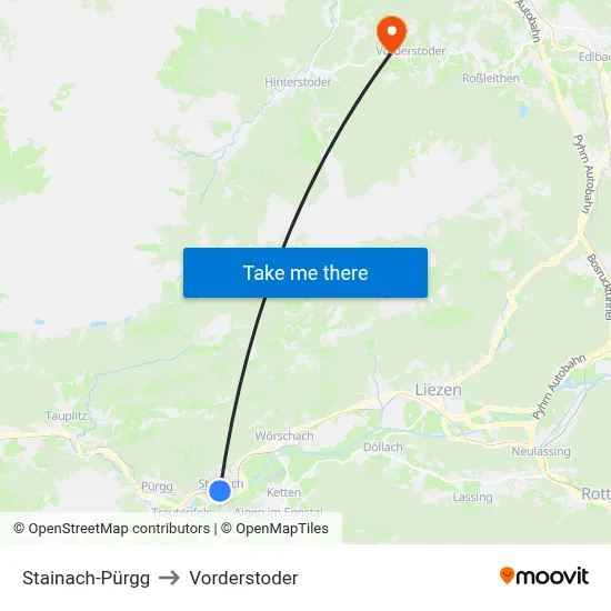 Stainach-Pürgg to Vorderstoder map