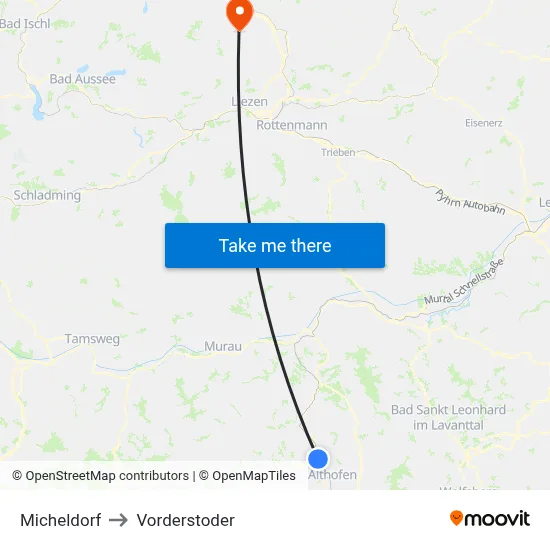 Micheldorf to Vorderstoder map
