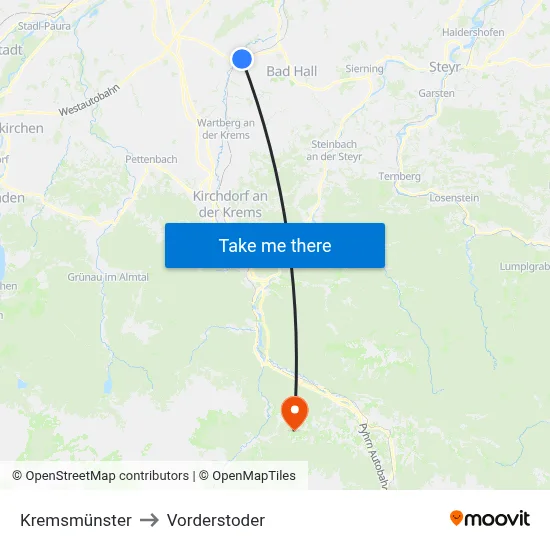 Kremsmünster to Vorderstoder map