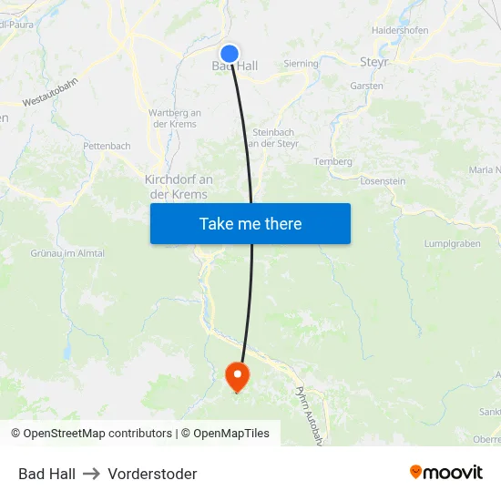 Bad Hall to Vorderstoder map