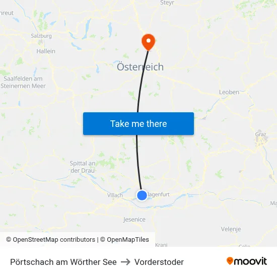 Pörtschach am Wörther See to Vorderstoder map